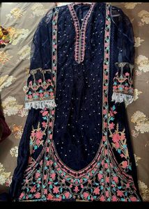 Elegant Navy Blue Embroidered Suit