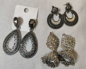 Set of 3 Pairs Oxidised Earrings
