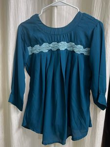Teal Lace Trim Blouse