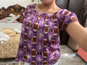 Etam French Vintage Purple Printed Square Neck Puf