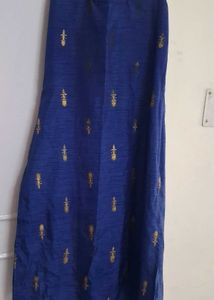 Royal Blue Dress Material with Gold Print