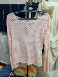 Cute Pink Polka Dot Mesh Top