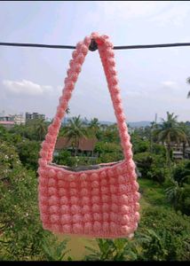 Handmade Crocheted Bubblegum Pink Shoulder Bag