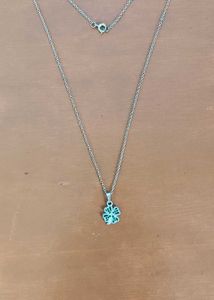 Silverplated Clover Pendant Chain &amp; Emerald Stones