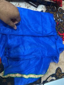Blue Saree with Gold Border light weight
