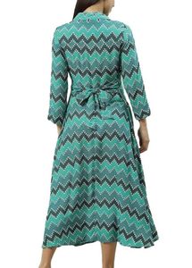 Biba Green Tarquoise Chevron Block Print Dress