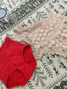 3 set of panties, red, beige and cream