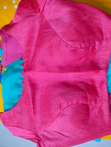 Beautiful Teal Saree with Pink Border
