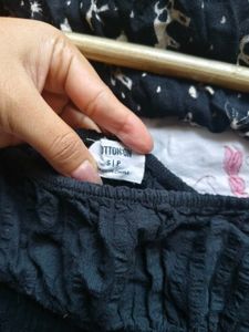 Black Smocked Puff Sleeve Top