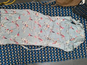 Light Blue Bird Print Maxi Dress