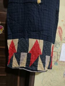 Stylish Black Kurta with Red &amp; Beige Print