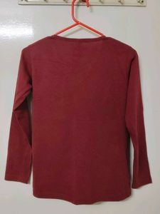 Maroon V-Neck Long Sleeve Top