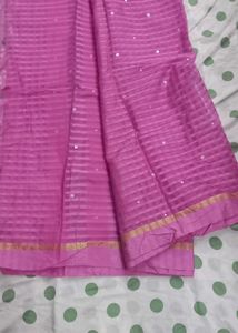 Elegant Pink Striped Saree with Sequins