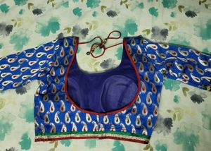 Beautiful Saree Blue Pink White Moti Work