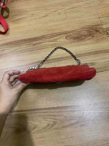 Red Suede &amp; Leather Clucth Bag