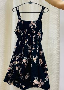 Floral Print Black Mini Dress