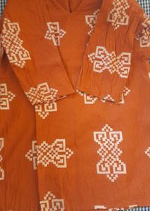 Orange Kurta with White Geometric Print