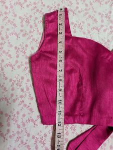 Saree With Readymade Pink Tie-Back Blouse