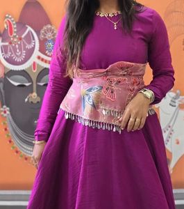Vibrant Magenta Ethnic Gown with Embellished Belt