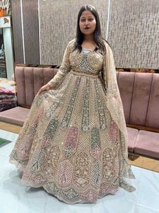 💫Beige Golden Lehga For Engagement 💫