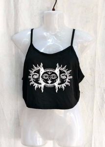 Black Celestial Graphic Crop Top