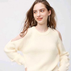 Cream Cold Shoulder Knit Sweater