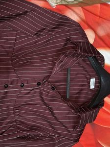 Burgundy Pinstripe Fitted Blouse - S