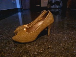 Sparkly Gold Peep-Toe Heels