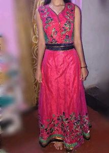 Vibrant Pink Embroidered lehenga blouse odhani set