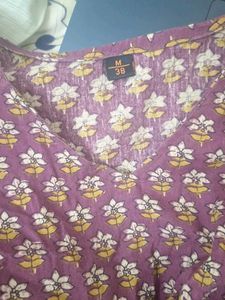 Purple Floral Print Cotton Kurta