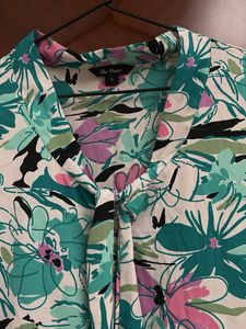 Floral Print Tie-Neck Blouse
