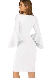 Chic White Bell Sleeve Sheath Dress