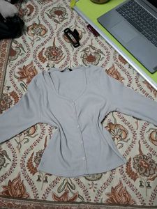 Ribbed Button-Up Long Sleeve Top