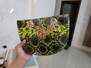 Neon Green &amp; Black Snakeskin Half-Moon Bag