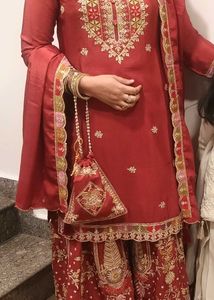 Elegant Red Embroidered Kurta Set (Sharara)