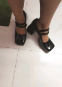 LEATHER MIX BLACK Mary Jane Heels