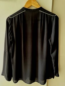 Chic Black Top with White Piping