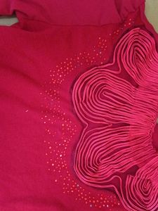 Chic Red Embellished Long-Sleeve Top