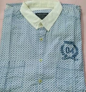 Men's Blue Patterned Casual Shirt