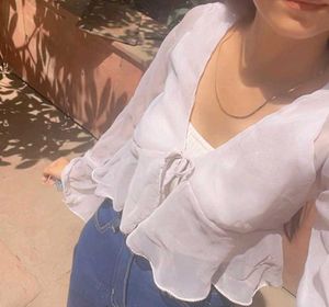 Sheer White Tie-Front Blouse