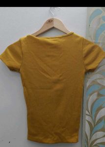 Yellow Ribbed Square Neck Crop Top