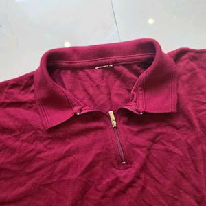Men's Burgundy Zip Polo Shirt