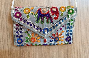 Grey Hand Embroidered Sling Bag