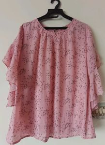 Pink Floral Ruffle Sleeve Top