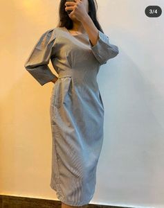 Elegant Puff Sleeve Midi Dress
