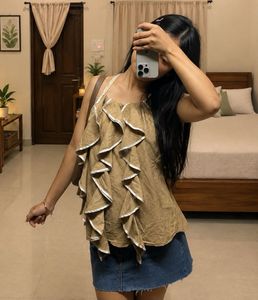 Ruffled Sleeveless Brown Top