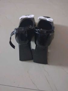 Cute Black Jelly heels with White Bows