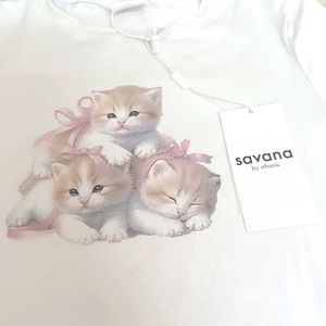 Cute Kitten Graphic Pullover T-shirt