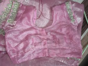 Elegant Pink Shimmer Saree with Silver Border |