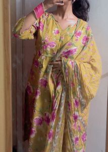 Yellow Floral Print Saree